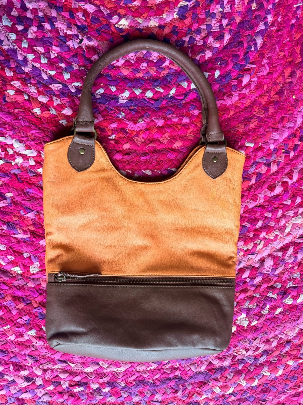 NorthStyle Two-Tone Tan and Brown Leather Tote